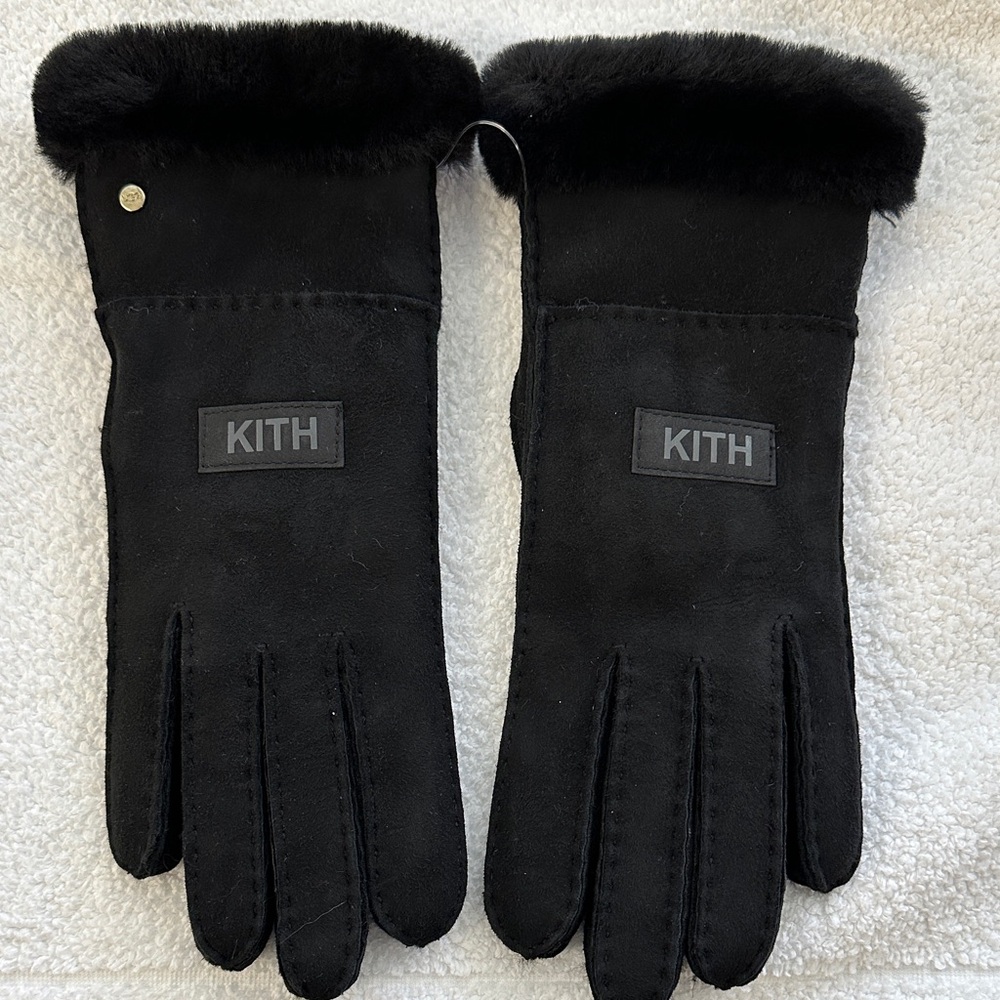 Kith Black Suede Gloves with Fur Trim